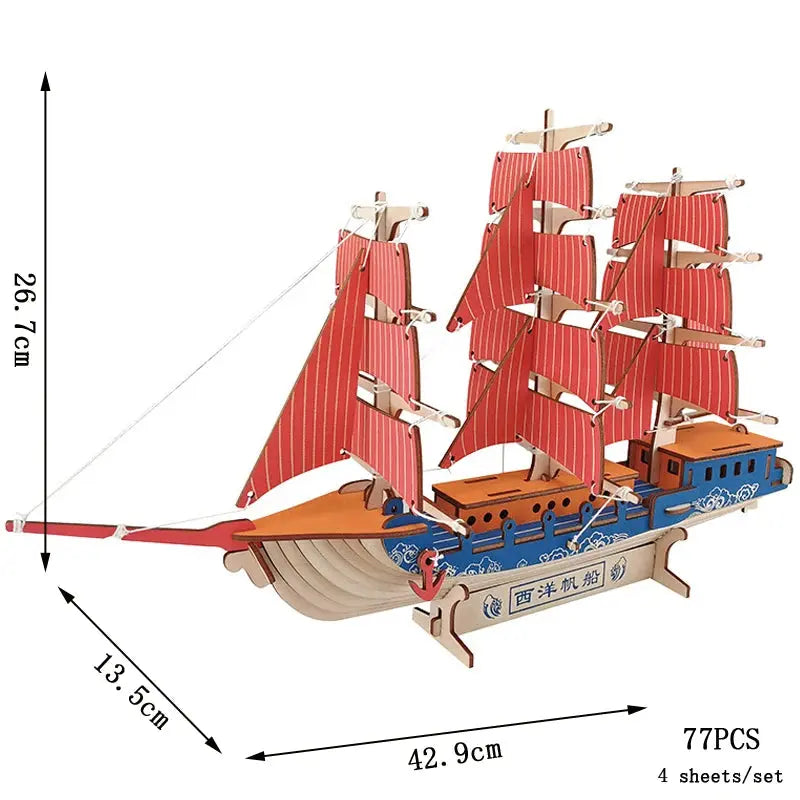 Asian Sailing Boat Ship Model Wood Jigsaw DIY Assembly Kits - Model to assemble