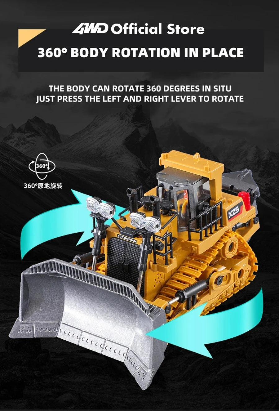 4WD Remote Control Excavator Toy Radio Controlled RC Dump Truck Vehicle Crawler Bulldozer Construction Car Gifts for Kids Boys Model to assemble