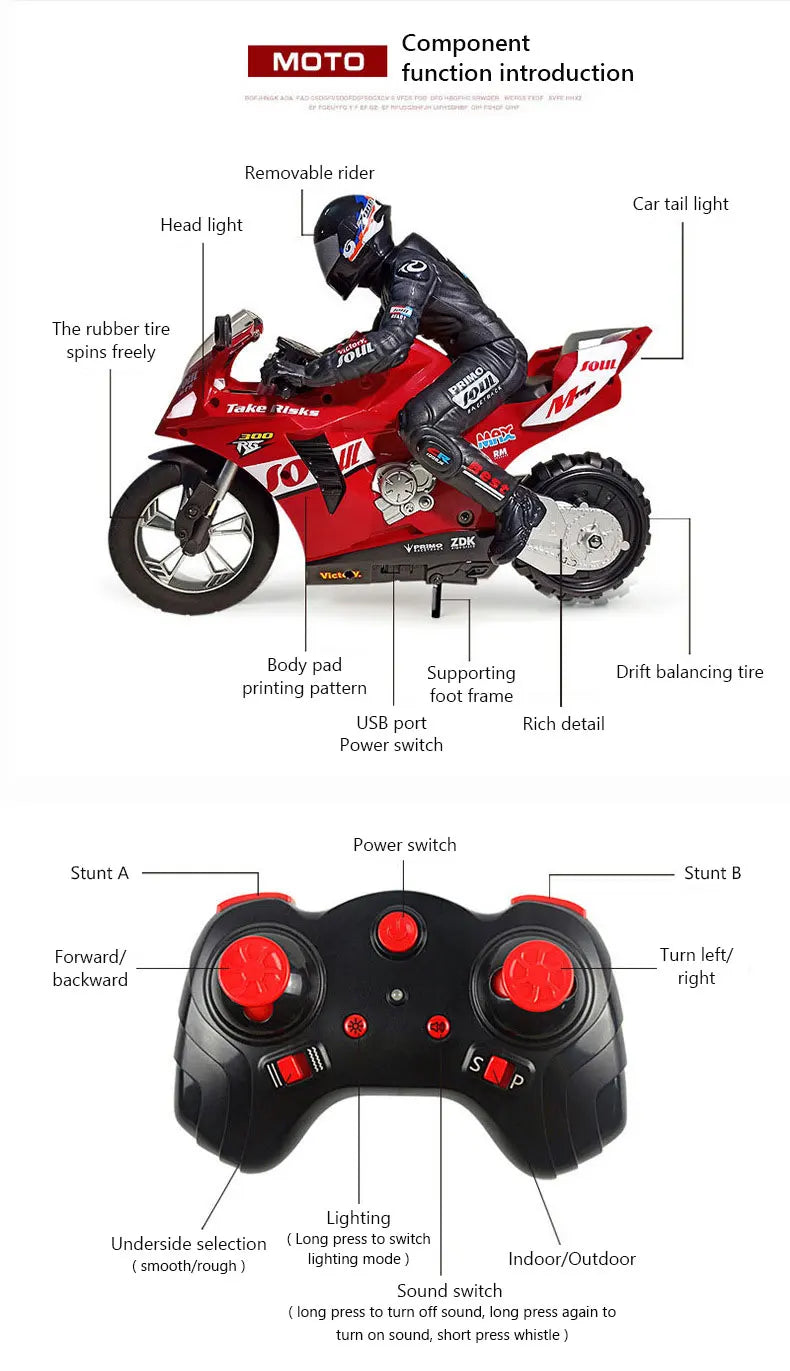 RC Motorcycle Self-Balancing 6 Axis of Gyroscope Stunt Racing Motorcycle Plastic RTR High Speed Off-Road Model Kid Toys For Boy Model to assemble