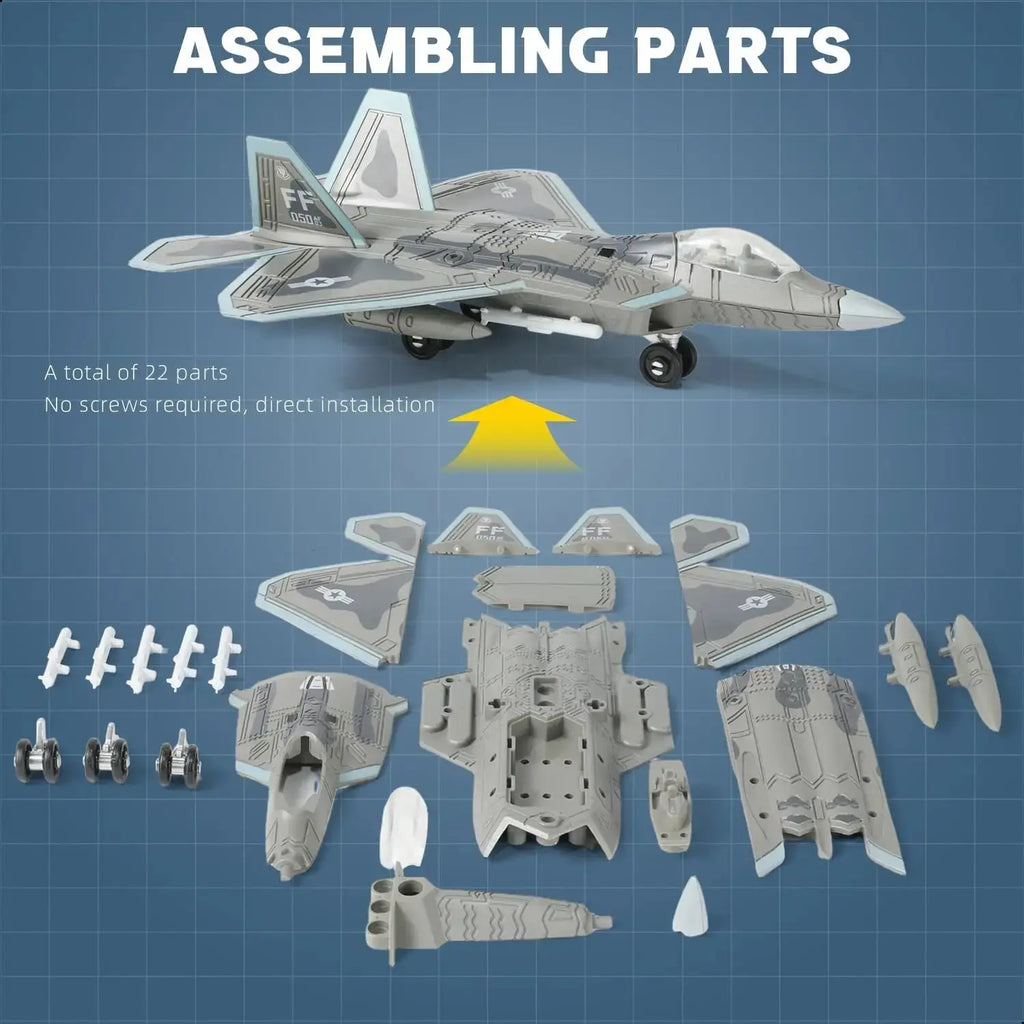F-22 Raptor Fighter Jet Model Kit 1:100 Scale – Quick Build Plastic Military Aircraft - Model to assemble