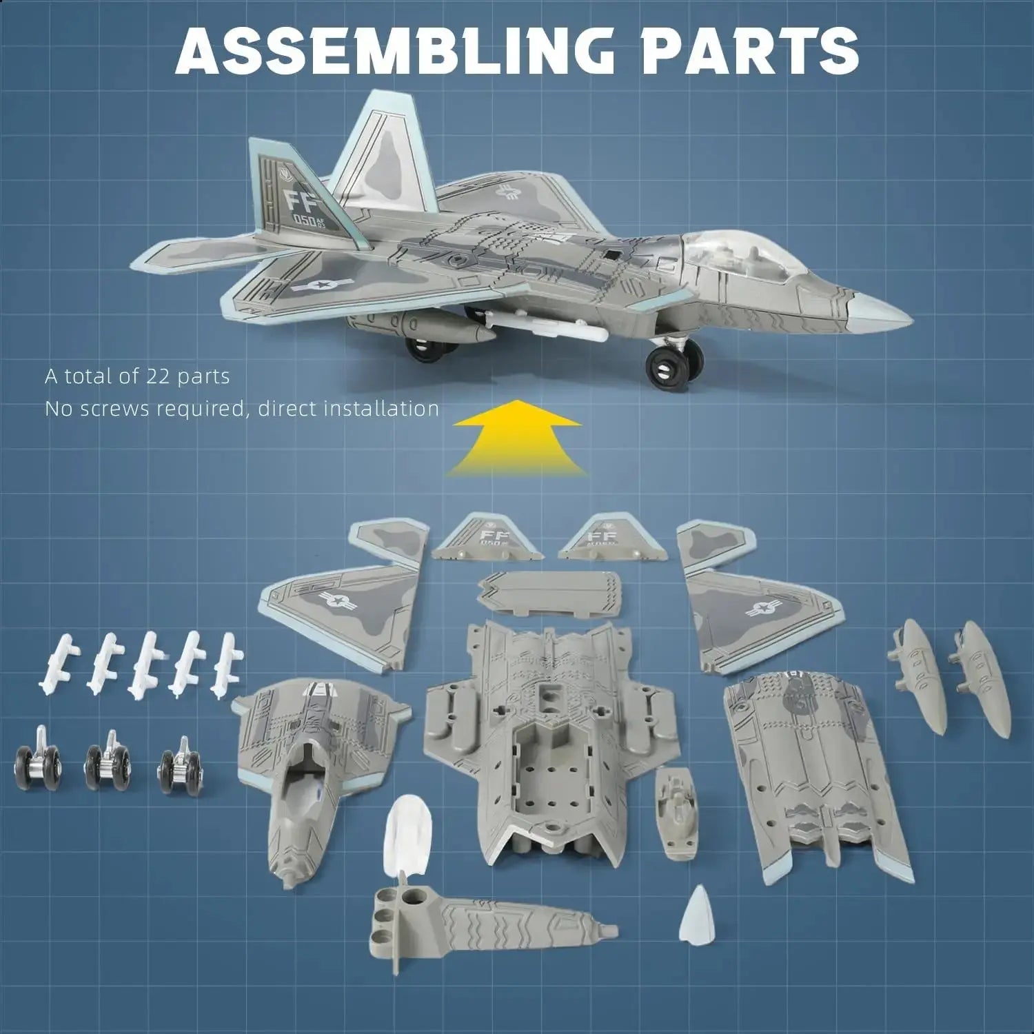 F-22 Raptor Fighter Jet Model Kit 1:100 Scale – Quick Build Plastic Military Aircraft - Model to assemble