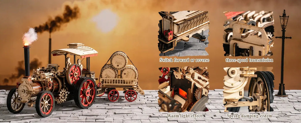 Wooden Mechanical Steam Locomotive 3D Puzzle Kit - Model to assemble