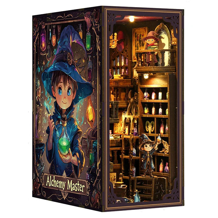NEW DIY Book Nook Shelf Insert Kits Alchemy Master Bookshelf Wooden Miniature Model Kits Handmade Bookend Friends Birthday Gifts Model to assemble