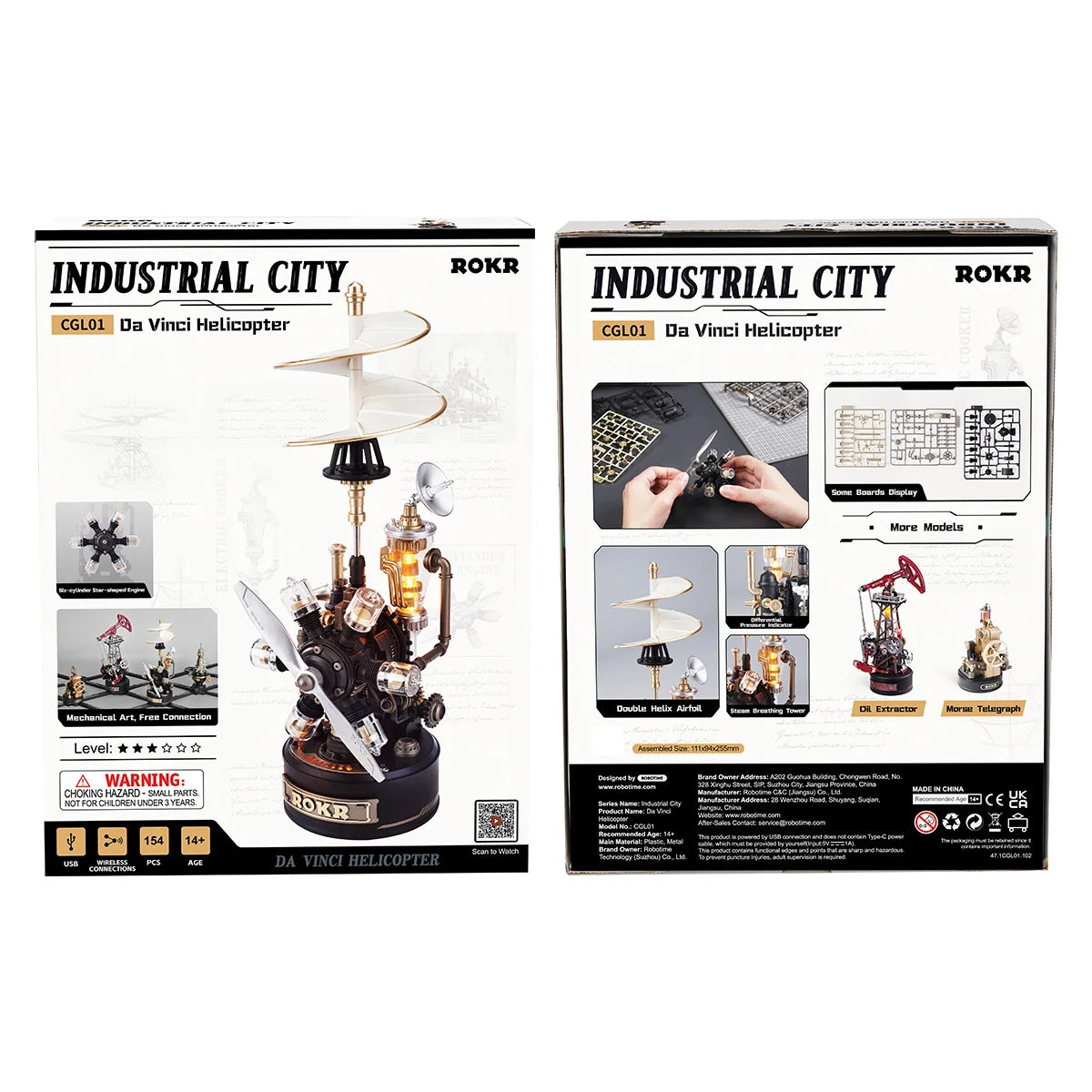 Leonardo Da Vinci's Helicopter Steampunk Mechanical Model with Moving Wing LED Unique - Model to assemble