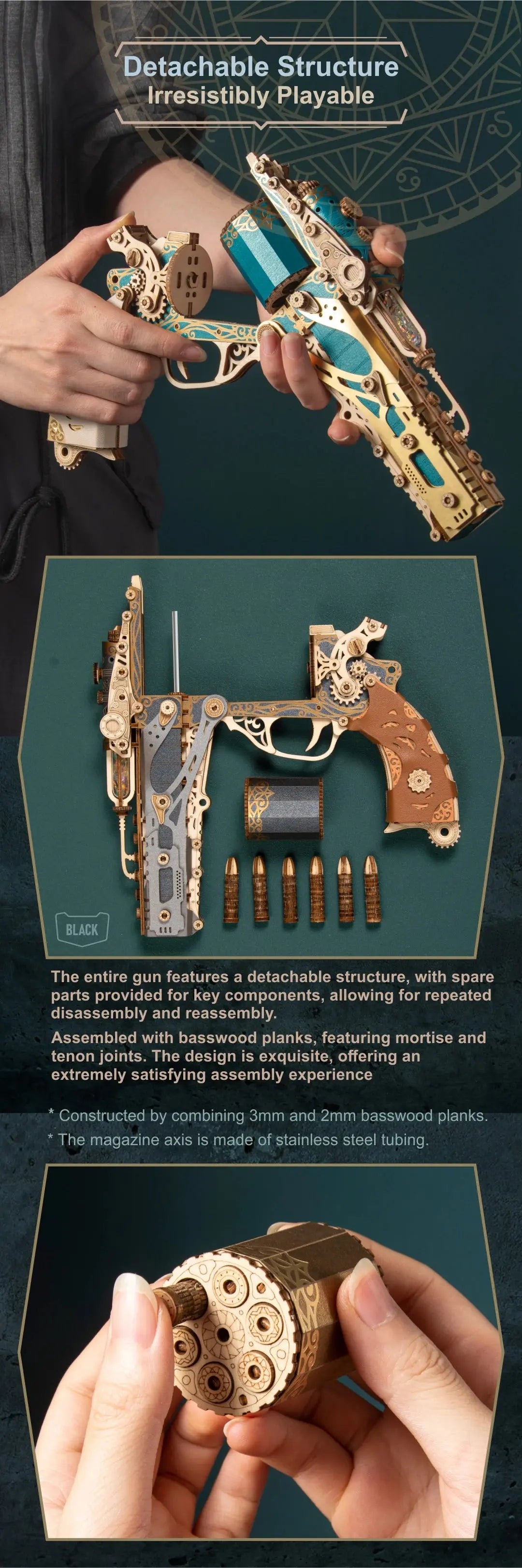 Steampunk Revolver Wooden Model Kits Model to assemble