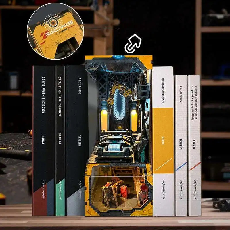 Automotive Workshop Wooden DIY Book Nook Figurines Miniatures Kits Bookshelf Home Bookend Decoration For Adult Handmade Gifts Model to assemble