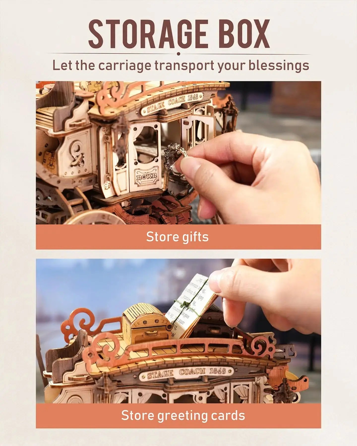 Wooden Stagecoach Music Box Model Kit - Model to assemble