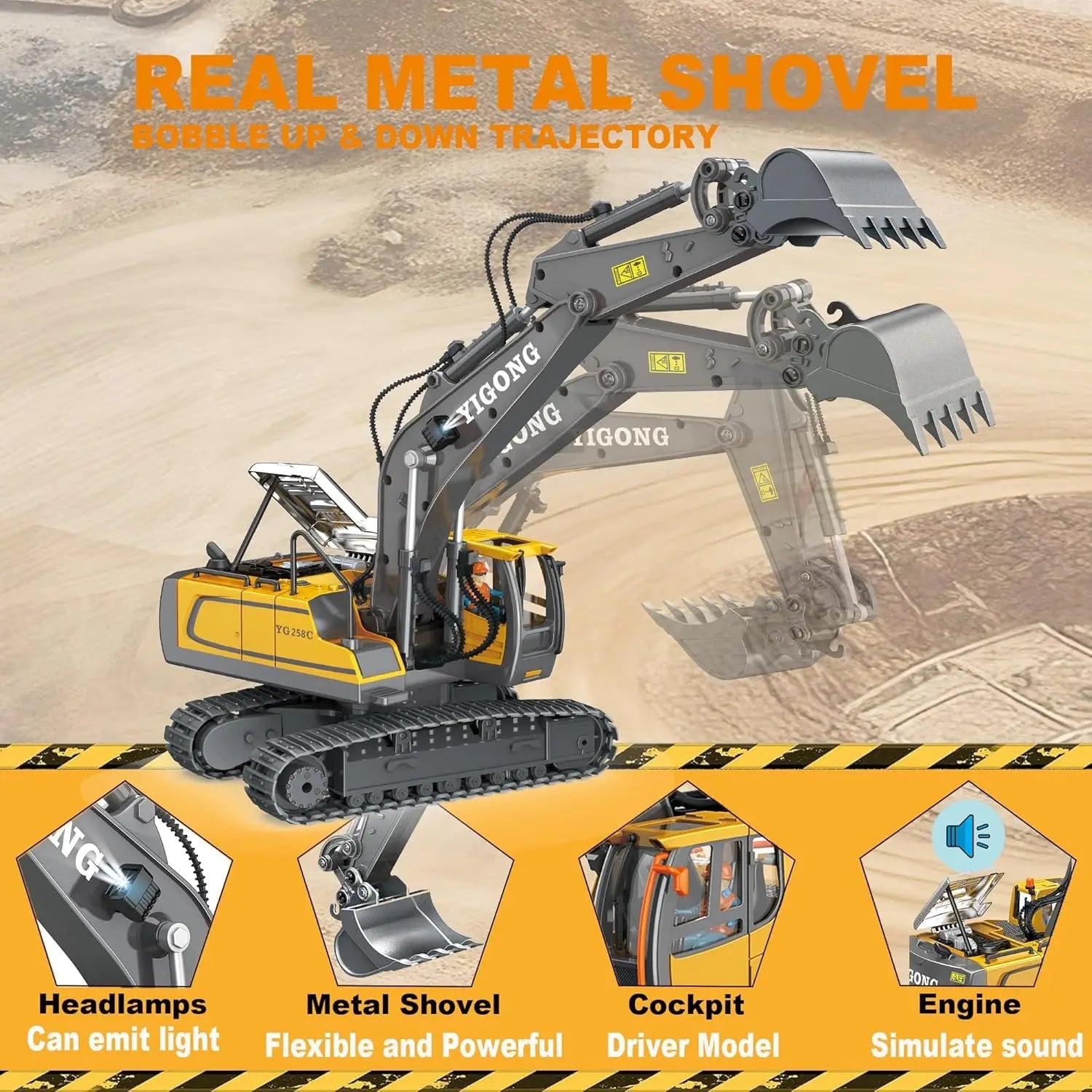 4WD Remote Control Excavator Toy Radio Controlled RC Dump Truck Vehicle Crawler Bulldozer Construction Car Gifts for Kids Boys Model to assemble