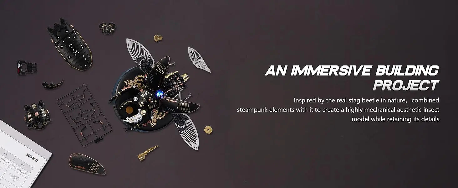 Robotime Rokr Stag Beetle Metal 3D Puzzles Games Punk Style Gift for Birthday Easy Assembly Mechanical Design DIY Toys - MI03 Model to assemble
