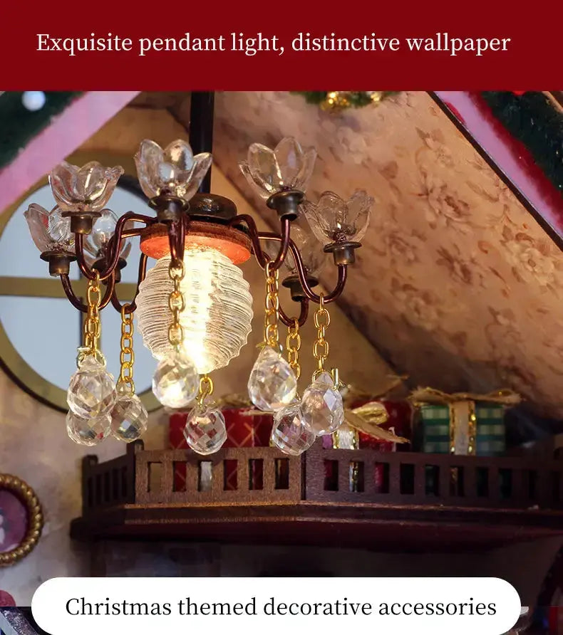Christmas Night Warm House - Miniature Dollhouse DIY Kit with Music Box - Model to assemble