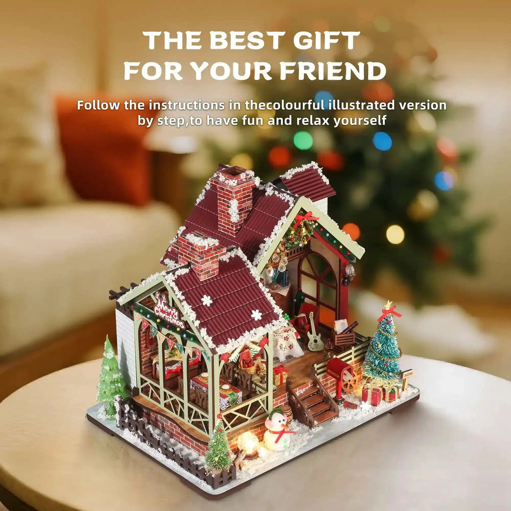 Christmas Night Warm House - Miniature Dollhouse DIY Kit with Music Box - Model to assemble