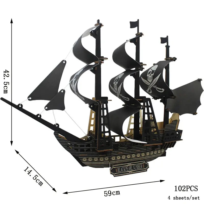 Asian Sailing Boat Ship Model Wood Jigsaw DIY Assembly Kits - Model to assemble