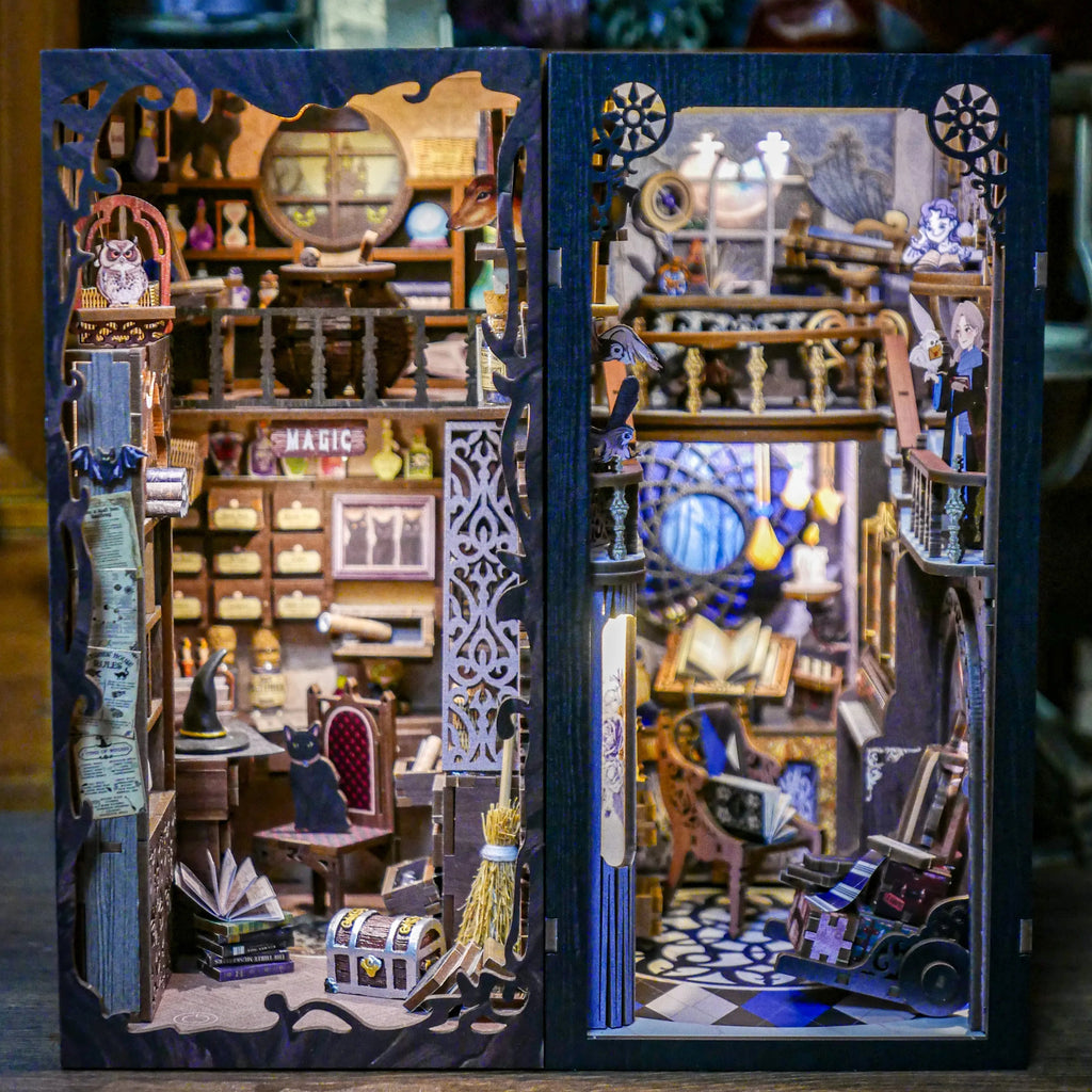 Cutebee DIY Book Nook Kit 3D Wooden Dollhouse Bookshelf Insert Decor Alley Miniature House with Dustproof LED Light Booknook Model to assemble