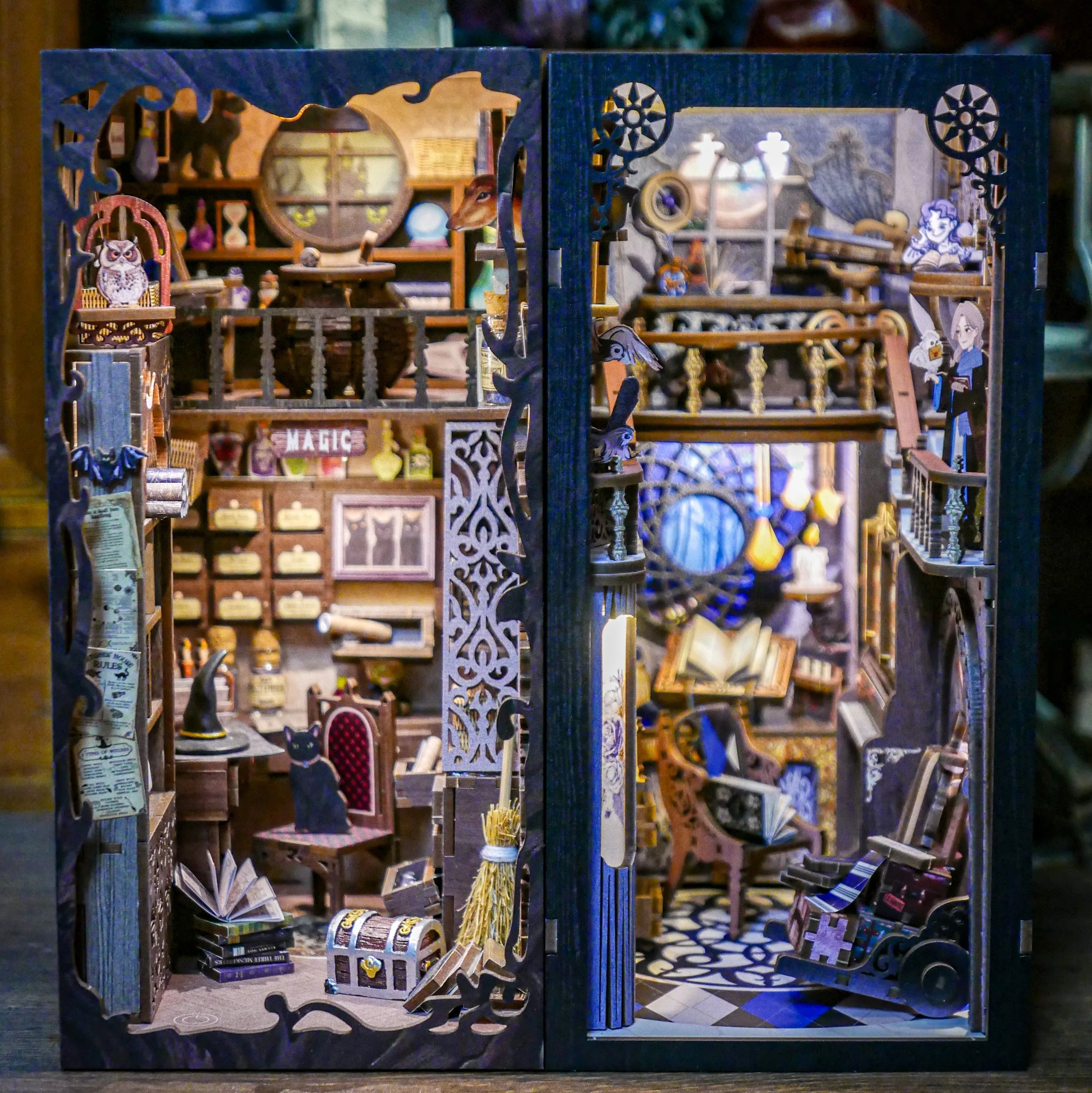 Cutebee DIY Book Nook Kit 3D Wooden Dollhouse Bookshelf Insert Decor Alley Miniature House with Dustproof LED Light Booknook Model to assemble