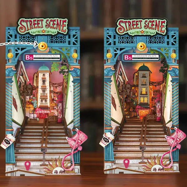 Street Scene Book Nook Set with Light - Model to assemble