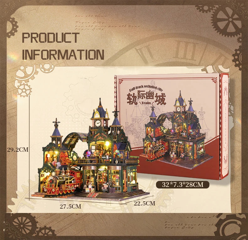 Rail-track Secluded City Figurines Miniatures Bookend Assembled Houses - Model to assemble