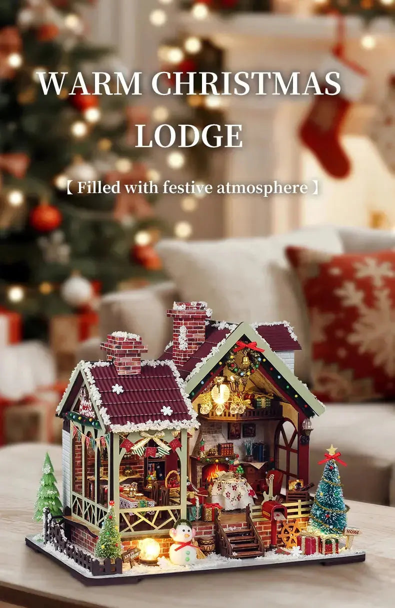 Christmas Night Warm House - Miniature Dollhouse DIY Kit with Music Box - Model to assemble