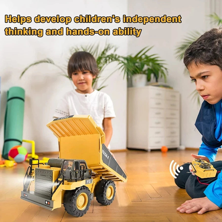 4WD Remote Control Excavator Toy Radio Controlled RC Dump Truck Vehicle Crawler Bulldozer Construction Car Gifts for Kids Boys Model to assemble