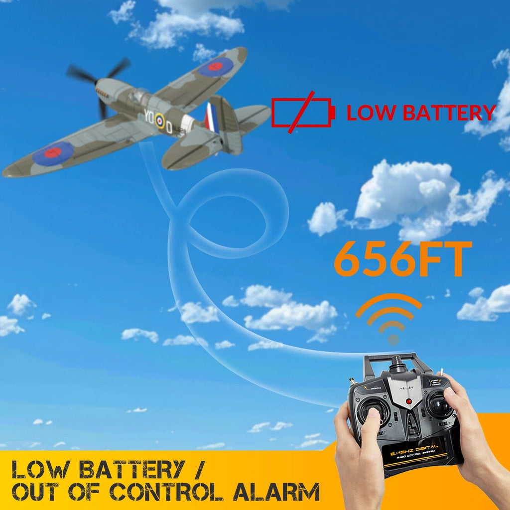 Volantex New Spitfire RC Plane EPP 400mm Wingspan RC Fighter One Key Aerobatic 2.4G 4CH RTF Warbird Plane Model to assemble