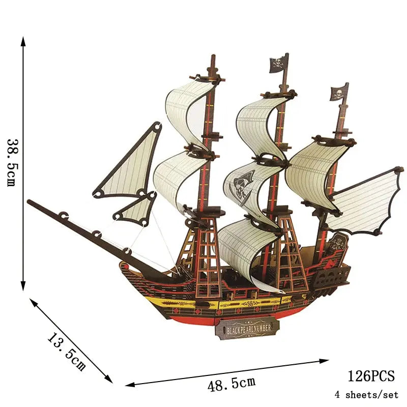 Asian Sailing Boat Ship Model Wood Jigsaw DIY Assembly Kits - Model to assemble