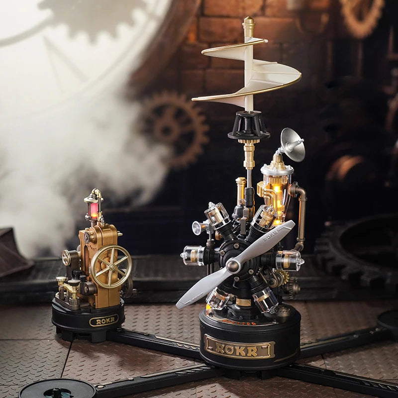 Leonardo Da Vinci's Helicopter Steampunk Mechanical Model with Moving Wing LED Unique - Model to assemble