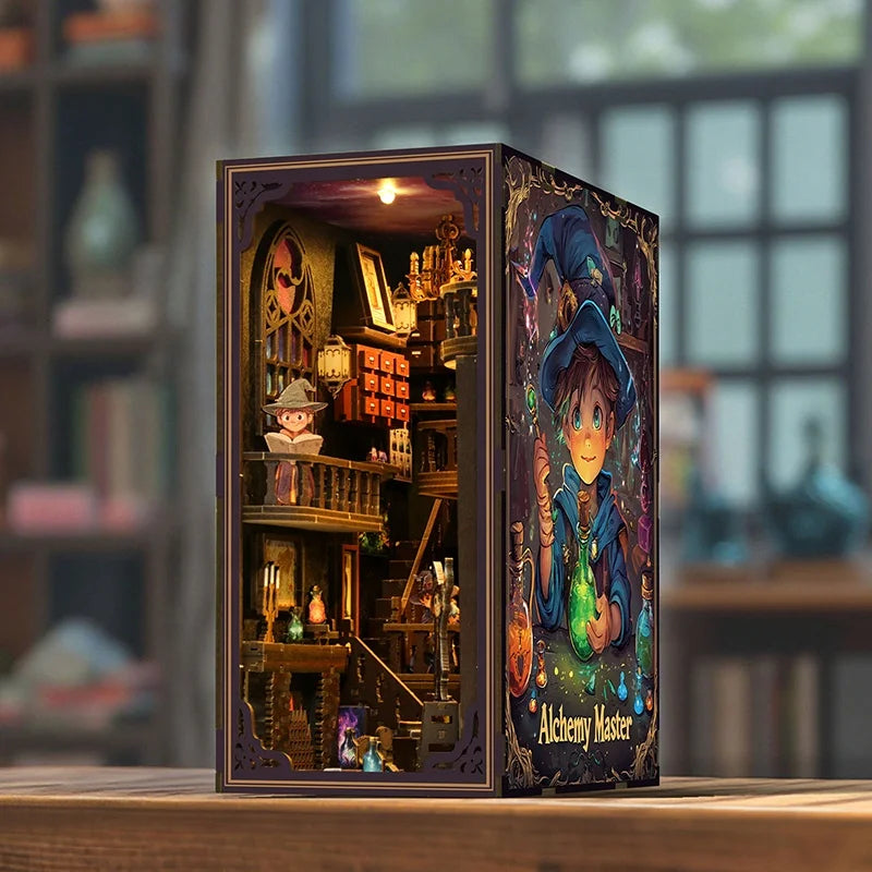 NEW DIY Book Nook Shelf Insert Kits Alchemy Master Bookshelf Wooden Miniature Model Kits Handmade Bookend Friends Birthday Gifts Model to assemble