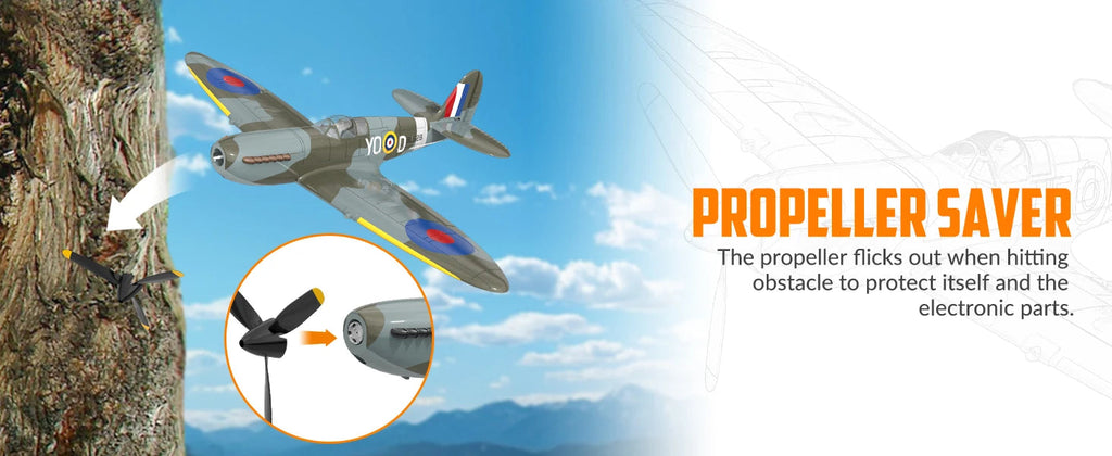 Volantex New Spitfire RC Plane EPP 400mm Wingspan RC Fighter One Key Aerobatic 2.4G 4CH RTF Warbird Plane Model to assemble