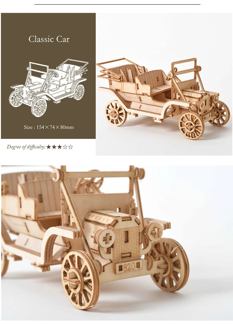 Old vehicles (Sailing Ship / Biplane / Steam Locomotive / Car) - Model to assemble