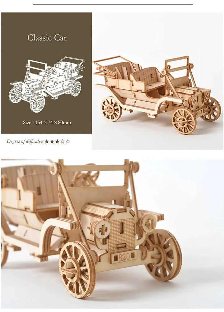 Old vehicles (Sailing Ship / Biplane / Steam Locomotive / Car) - Model to assemble