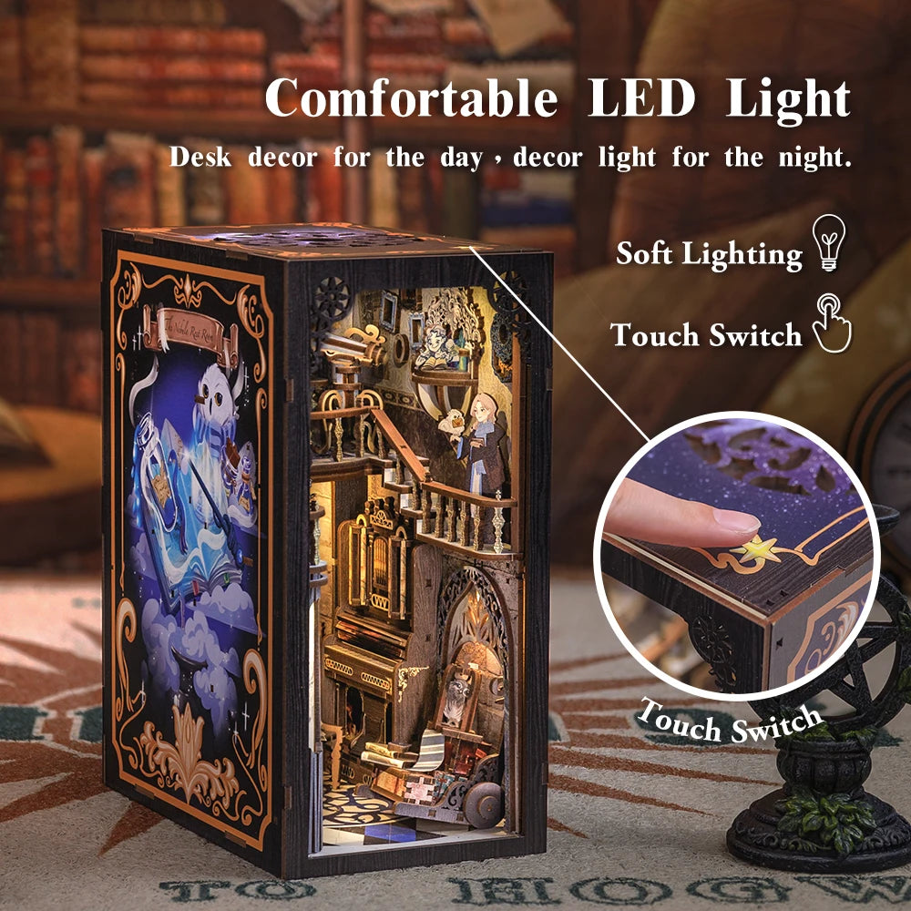 Cutebee DIY Book Nook Kit 3D Wooden Dollhouse Bookshelf Insert Decor Alley Miniature House with Dustproof LED Light Booknook Model to assemble