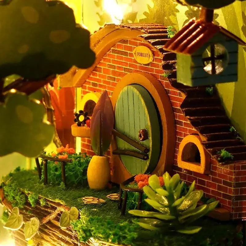 Wooden Doll House Bookshelf With Light - Model to assemble