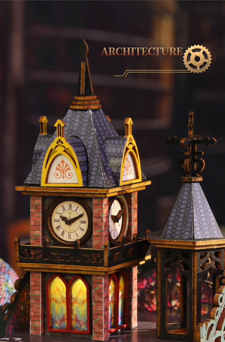 Rail-track Secluded City Figurines Miniatures Bookend Assembled Houses - Model to assemble