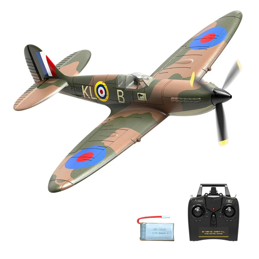 Volantex New Spitfire RC Plane EPP 400mm Wingspan RC Fighter One Key Aerobatic 2.4G 4CH RTF Warbird Plane Model to assemble