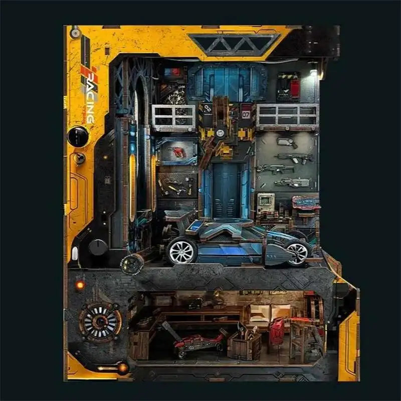 Automotive Workshop Wooden DIY Book Nook Figurines Miniatures Kits Bookshelf Home Bookend Decoration For Adult Handmade Gifts Model to assemble