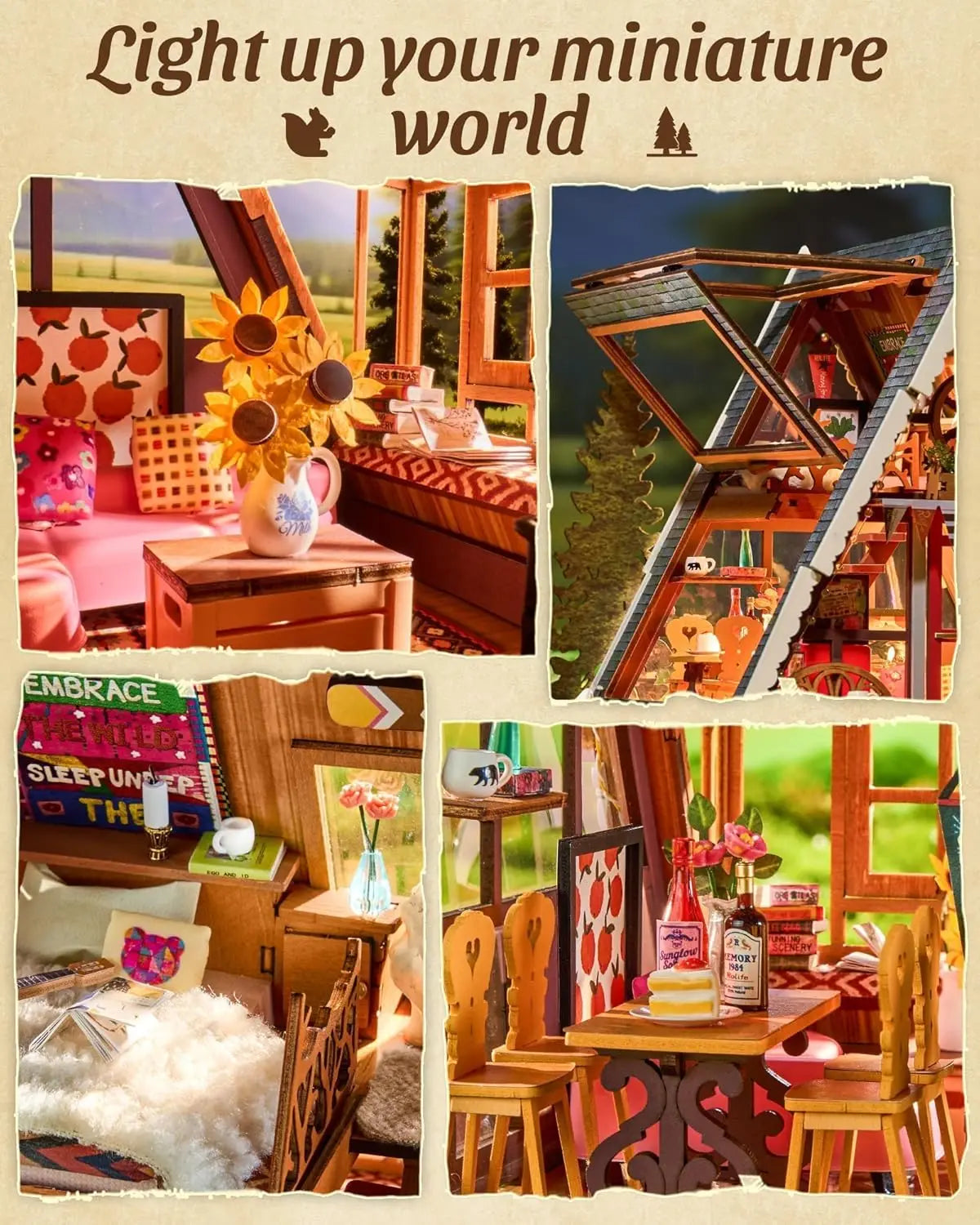 Miniature Frame Cabin with Openable Skylight - Model to assemble