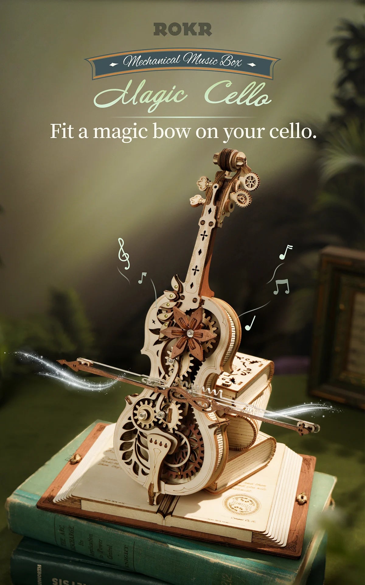 Cello Mechanical Music Box, Moveable Stem - Model to assemble