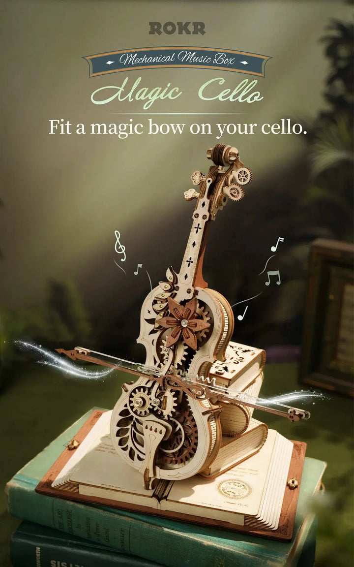 Cello Mechanical Music Box, Moveable Stem - Model to assemble