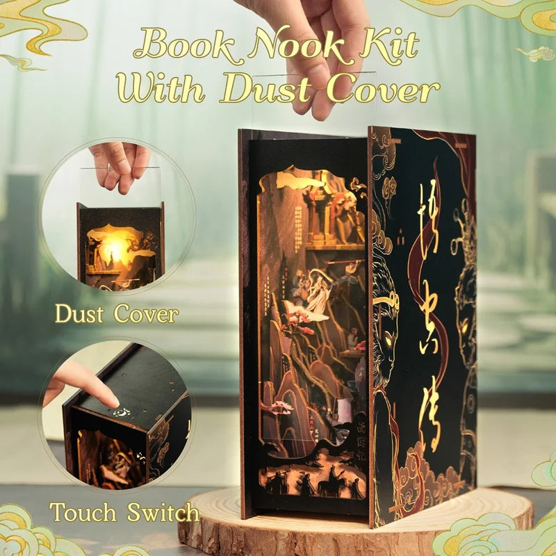 CUTEBEE DIY Book Nook Kit Miniature Wooden Dollhouse with Light Bookshelf Insert Decoration Model for The Legend of Wukong Model to assemble