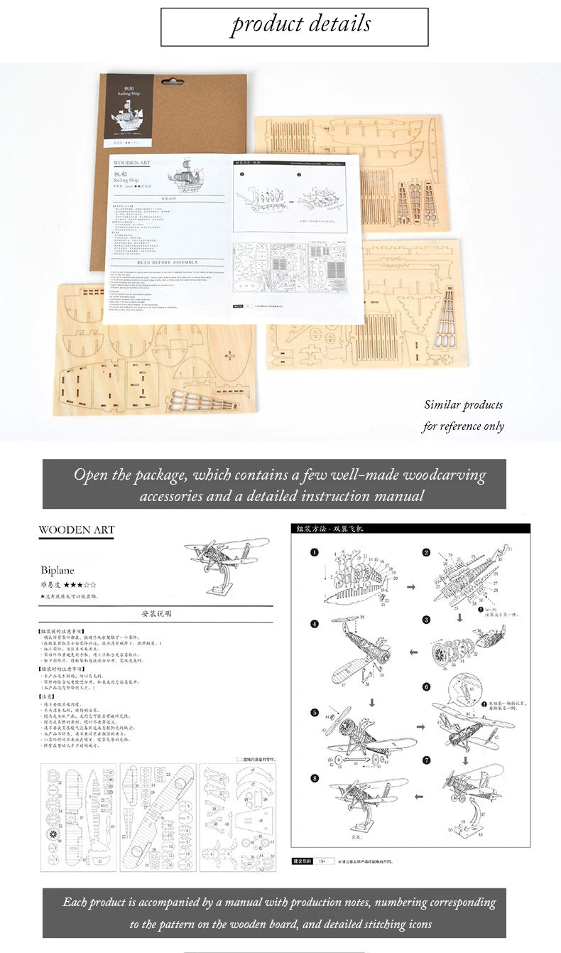 Old vehicles (Sailing Ship / Biplane / Steam Locomotive / Car) - Model to assemble