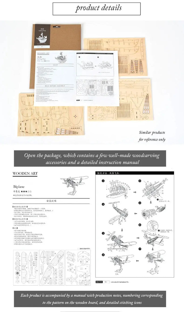 Old vehicles (Sailing Ship / Biplane / Steam Locomotive / Car) - Model to assemble