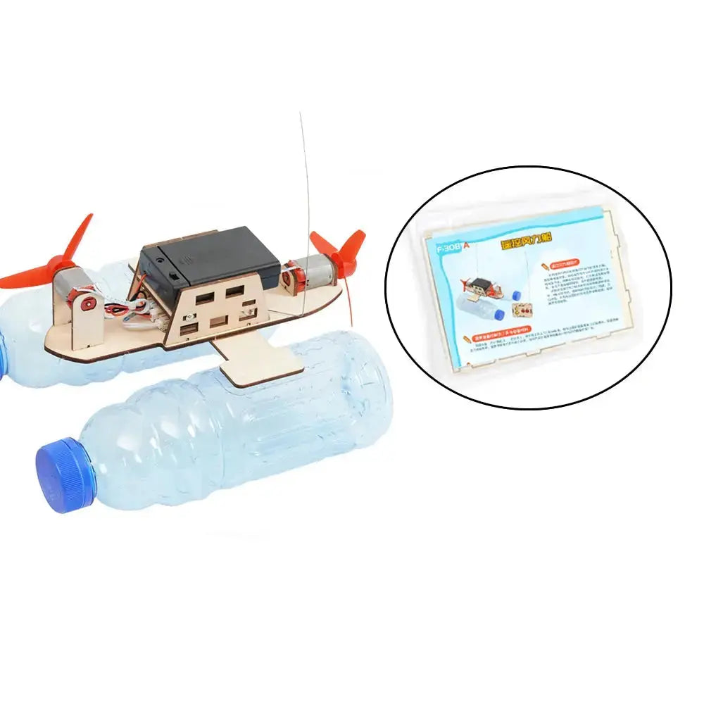 DIY Remote Control Wind Ship Model Wooden Assembling Electric Wind Powered Boat Science Experiment Kit - Model to assemble