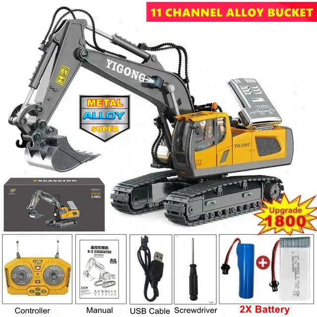 4WD Remote Control Excavator Toy Radio Controlled RC Dump Truck Vehicle Crawler Bulldozer Construction Car Gifts for Kids Boys Model to assemble