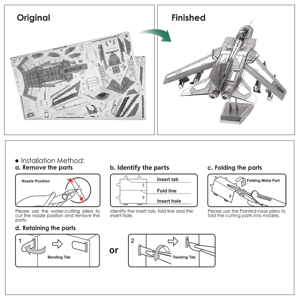 Piececool 3D Metal Puzzles for Adult Tornado Fighter Jets DIY Toy Jigsaw Brain Teaser Model Kits Best Birthday Gifts Model to assemble