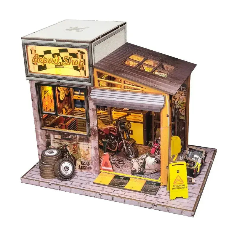 Vintage Motorcycle Garage Workshop Model - Model to assemble