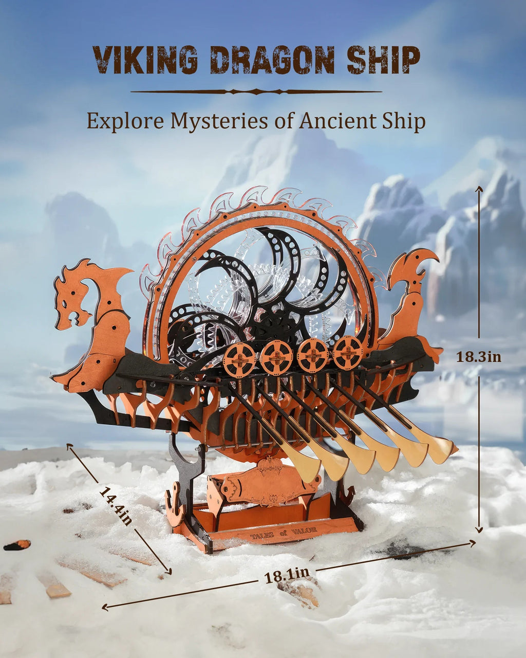 ROKR Wooden 3D Puzzle Viking Dragon Ship Mechanical Model Building Kit for Home Decor 229-Piece Puzzle Toy with LED Light for Bookshelf Decor Gift for Adults Kids Model to assemble