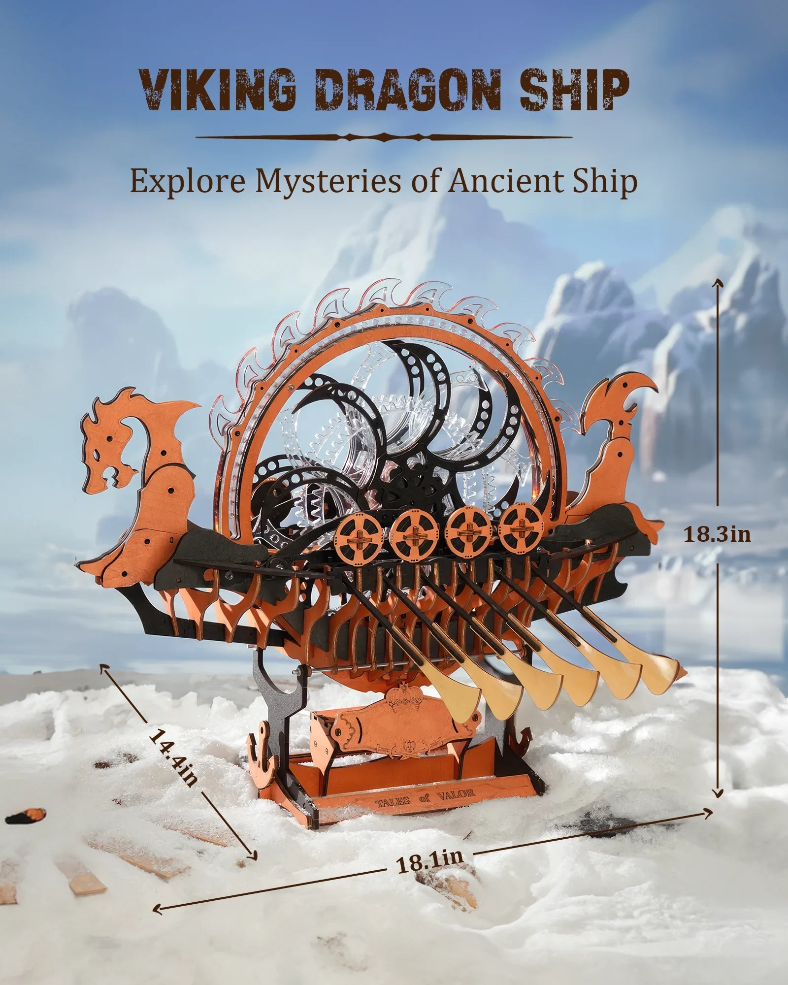 ROKR Wooden 3D Puzzle Viking Dragon Ship Mechanical Model Building Kit for Home Decor 229-Piece Puzzle Toy with LED Light for Bookshelf Decor Gift for Adults Kids Model to assemble