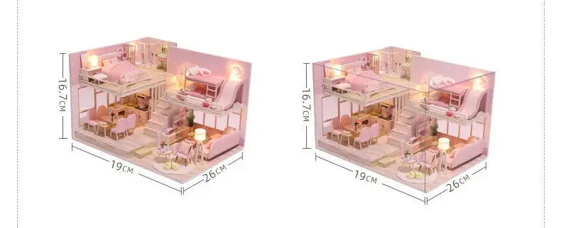 Pink Doll House With Furniture Light - Model to assemble