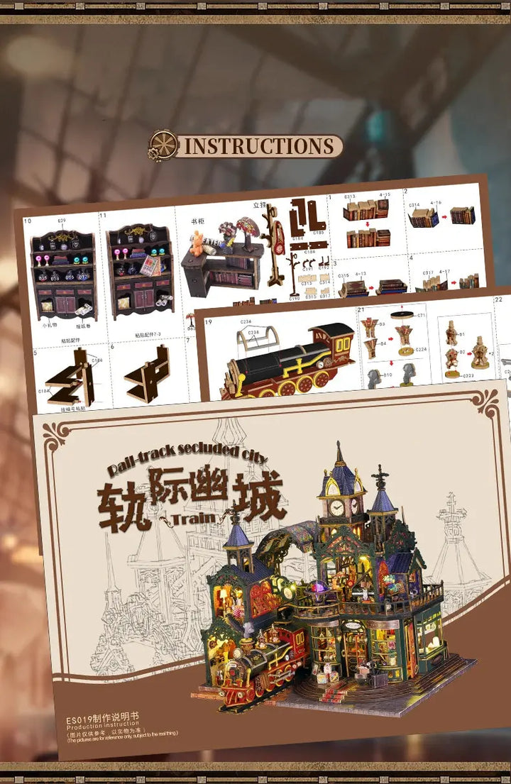 Rail-track Secluded City Figurines Miniatures Bookend Assembled Houses - Model to assemble