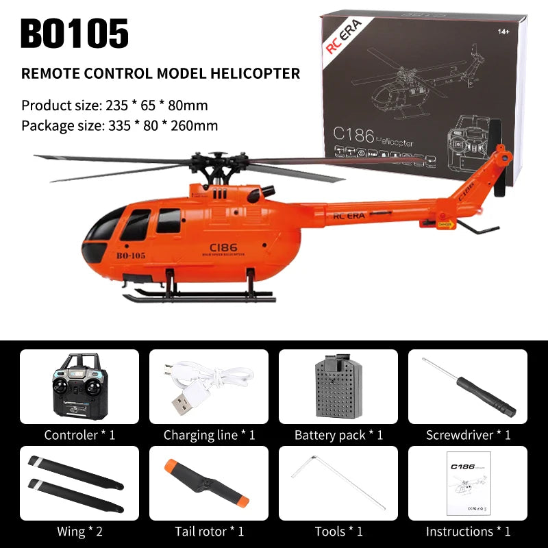 C186 PRO RC Helicopter 4CH BO105 Remote Control Airplane 6 Axis Electronic Gyroscope Aircraft Plane Toys for Children Model to assemble