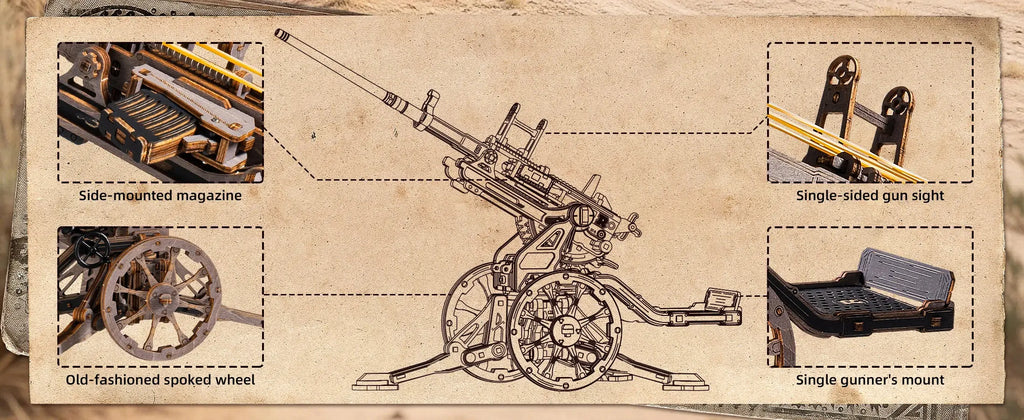 Anti-Aircraft Gun 3D Wooden Puzzle - Model to assemble
